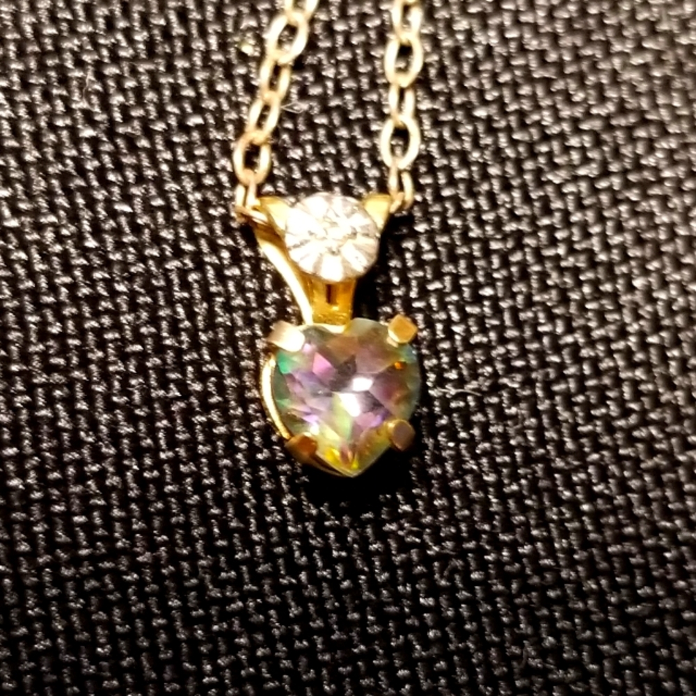 10K Yellow Gold Mystic Topaz and CZ Heart Pendant necklace